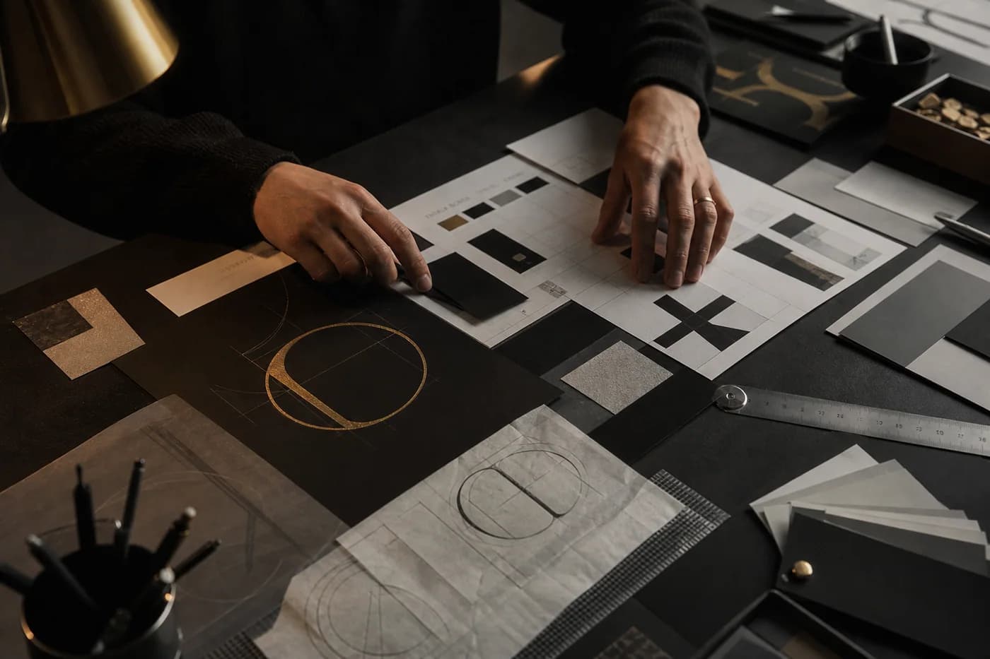 Creative director arranging typography and brand identity materials